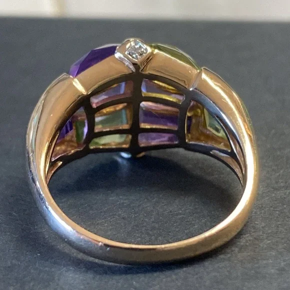 14K Gold Amethyst Peridot & Diamond Accents Ring - Picture 7 of 11